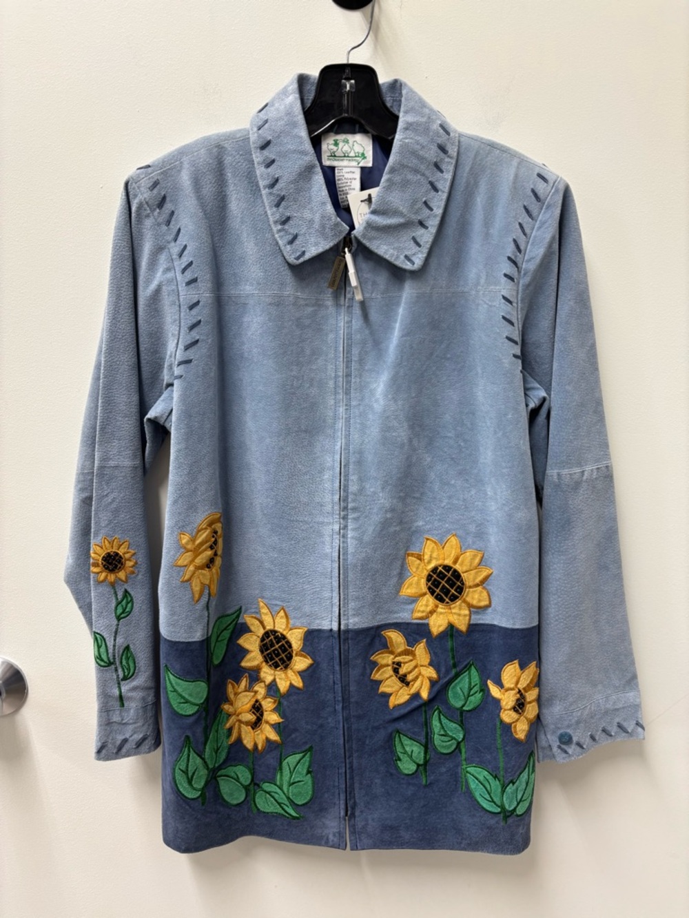 Vintage The Quacker Factory Sunflower Blue Suede Jacket